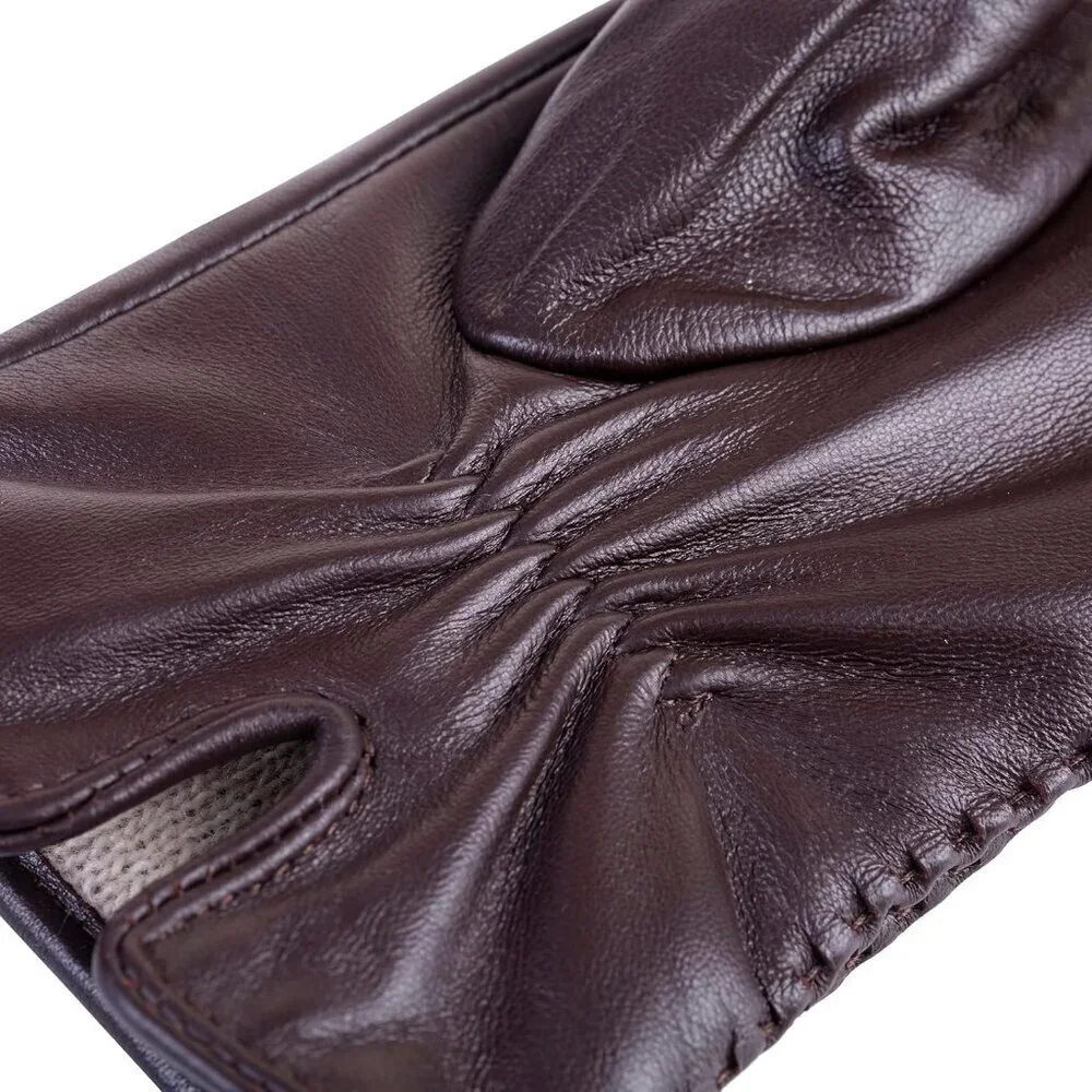 Women's Genuine Sheepskin Leather Gloves Winter Warm  Driving Dress Gloves Brown